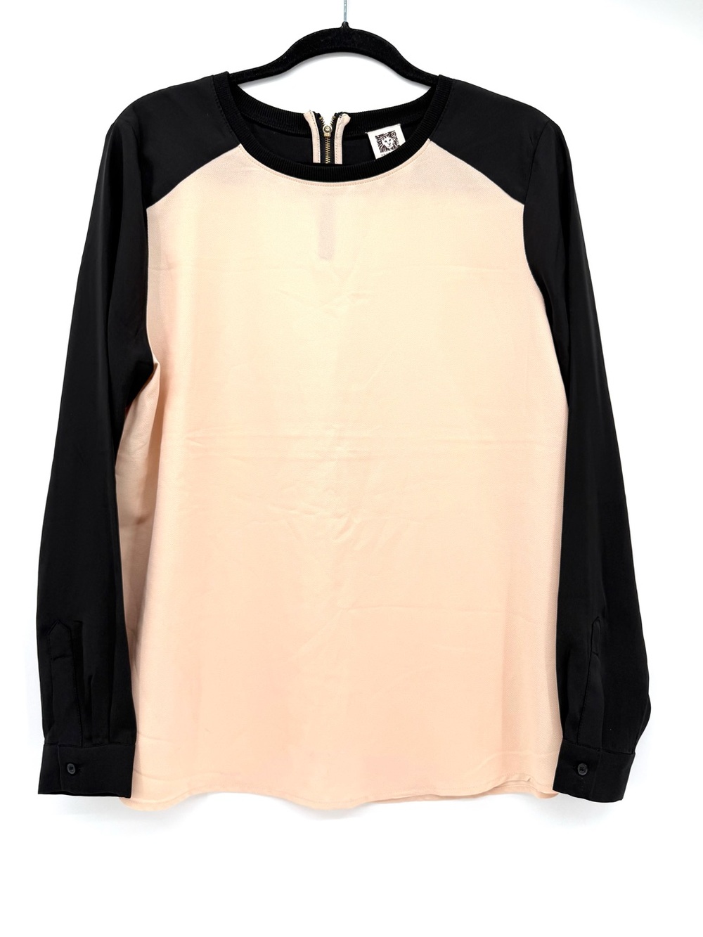 Anne Klein Black and Blush Contrast Long Sleeve Blouse